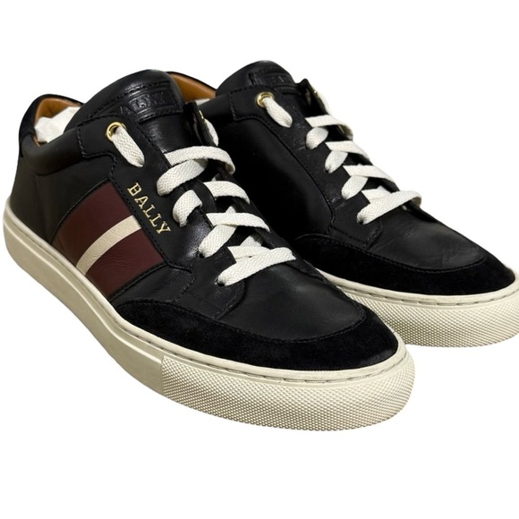Bally Men’s Leather Suede Sneakers Black Red Stripe Size US 9 EU 39.5 - Picture 5 of 14